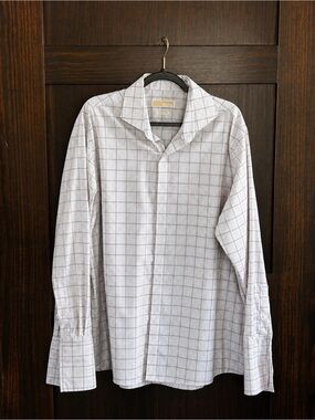 Michael Kors White and Blue Windowpane Dress Shirt